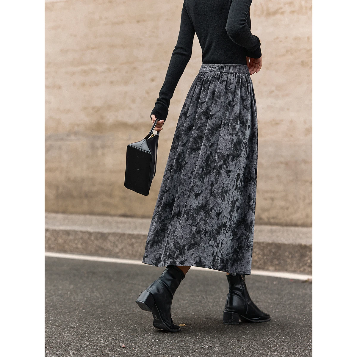 VIMLY تنورة طويلة للنساء 2025 الشتاء تنوعا الطباعة مرونة الخصر ألف خط محبوك التنانير ملابس نسائية فضفاضة غير رسمية A3278