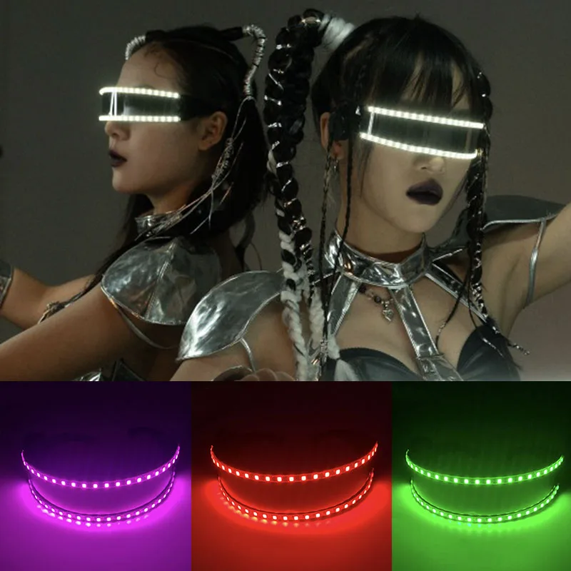 Futurystyczne okulary LED świecące świecące gogle materiały na imprezę Cosplay migające okulary neonowe wydajność rekwizyty kostiumowe
