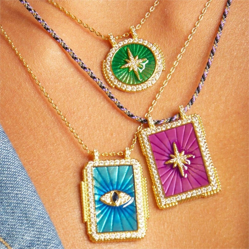 Trendy Tarot Card Themed Necklace Tarot Card Emblems Necklace Unique Neck Jewelry for Date Night Accessorizing