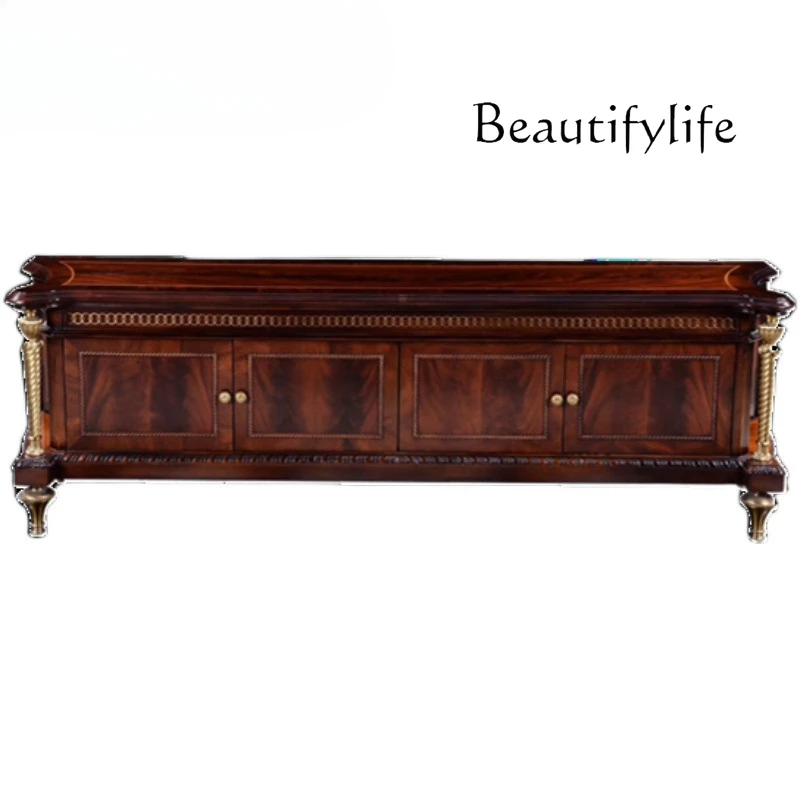 

British solid wood TV cabinet European luxury brass villa classical furniture audio-visual cabinet floor cabinet