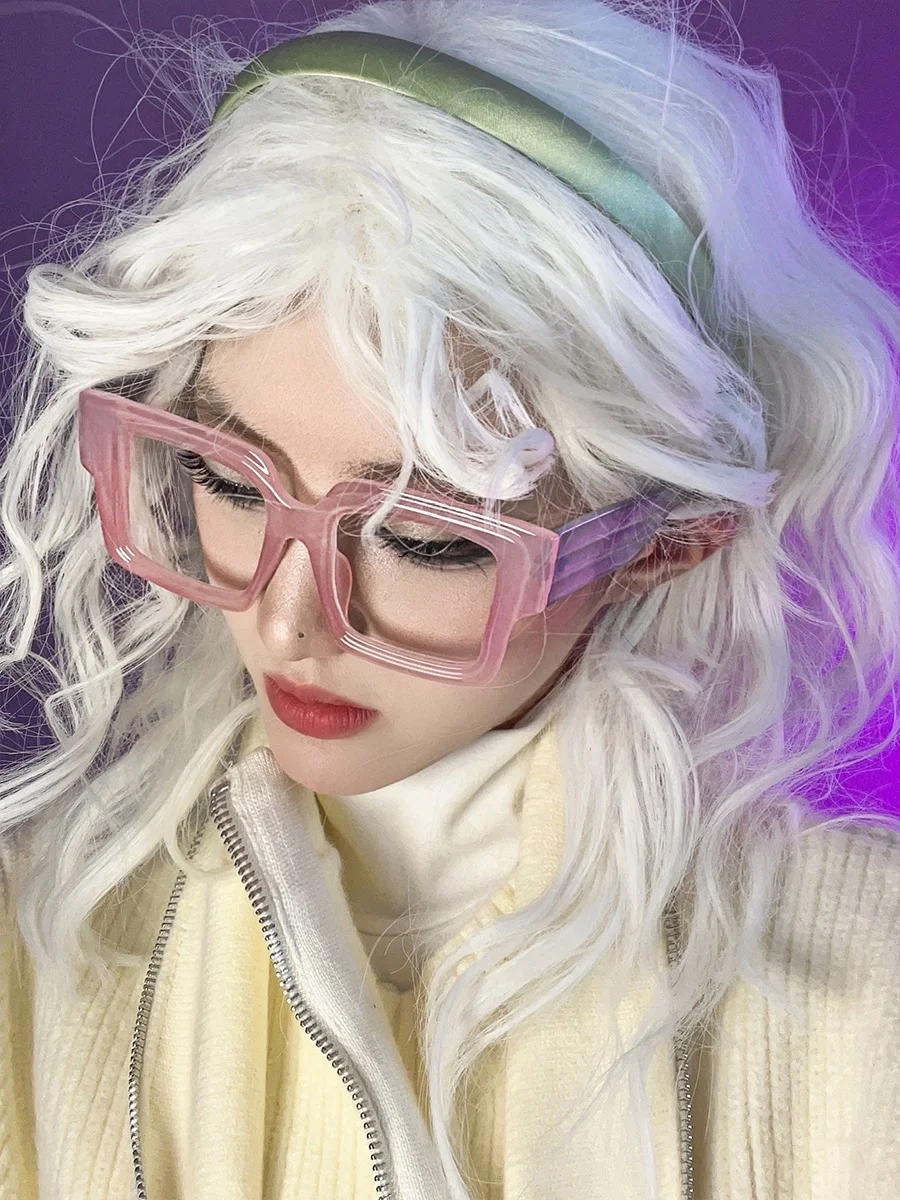

aron Colored Large Square Frame Glasses Women's ular Skinny Face Visual Aid round Face Big Face Slimming Myopia Frame
