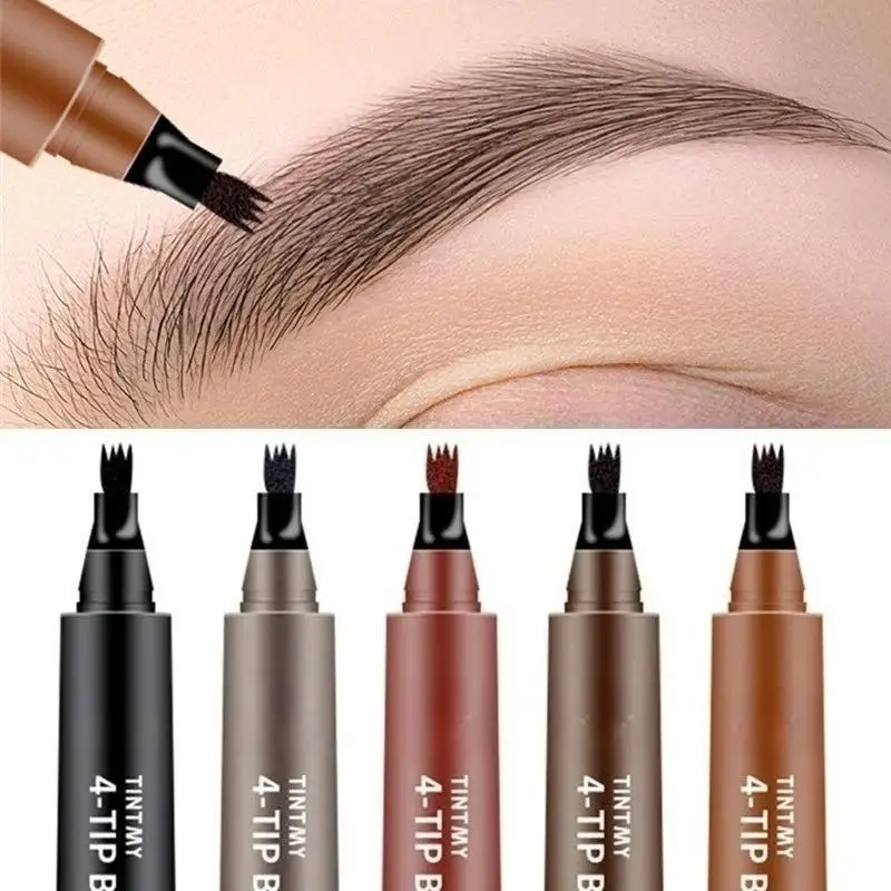 Waterproof 4 Point Liquid Eyebrow Pencil with 3D Long Lasting Eye Brow Brush - Natural Microblade Makeup Tools