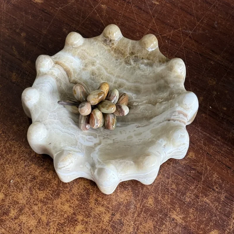French wabi natural marble tray storage box designer model room jewelry storage plate desktop ornament