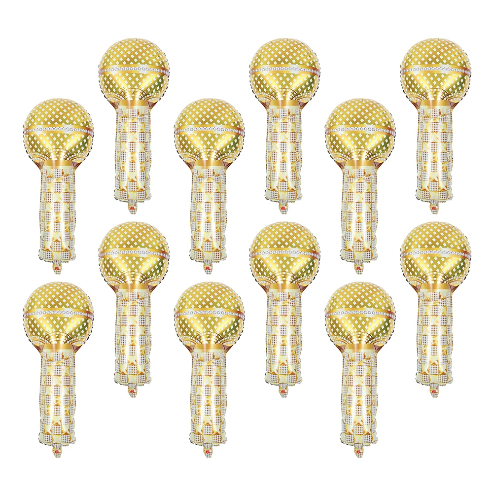  12Pcs Inflatable Microphone Balloons Party Balloon Decors Retro Party Props Microphones Music Inflatable Golden Balloons
