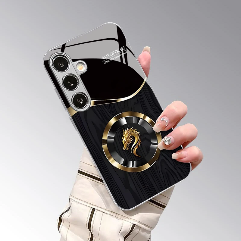 2D Dragon Black Gold Pattern Mobile Phone Case for Samsung S26 S25 S24 S23 S22 S21 S20 A56 A36 A16 - Glass Protective Cover view 4