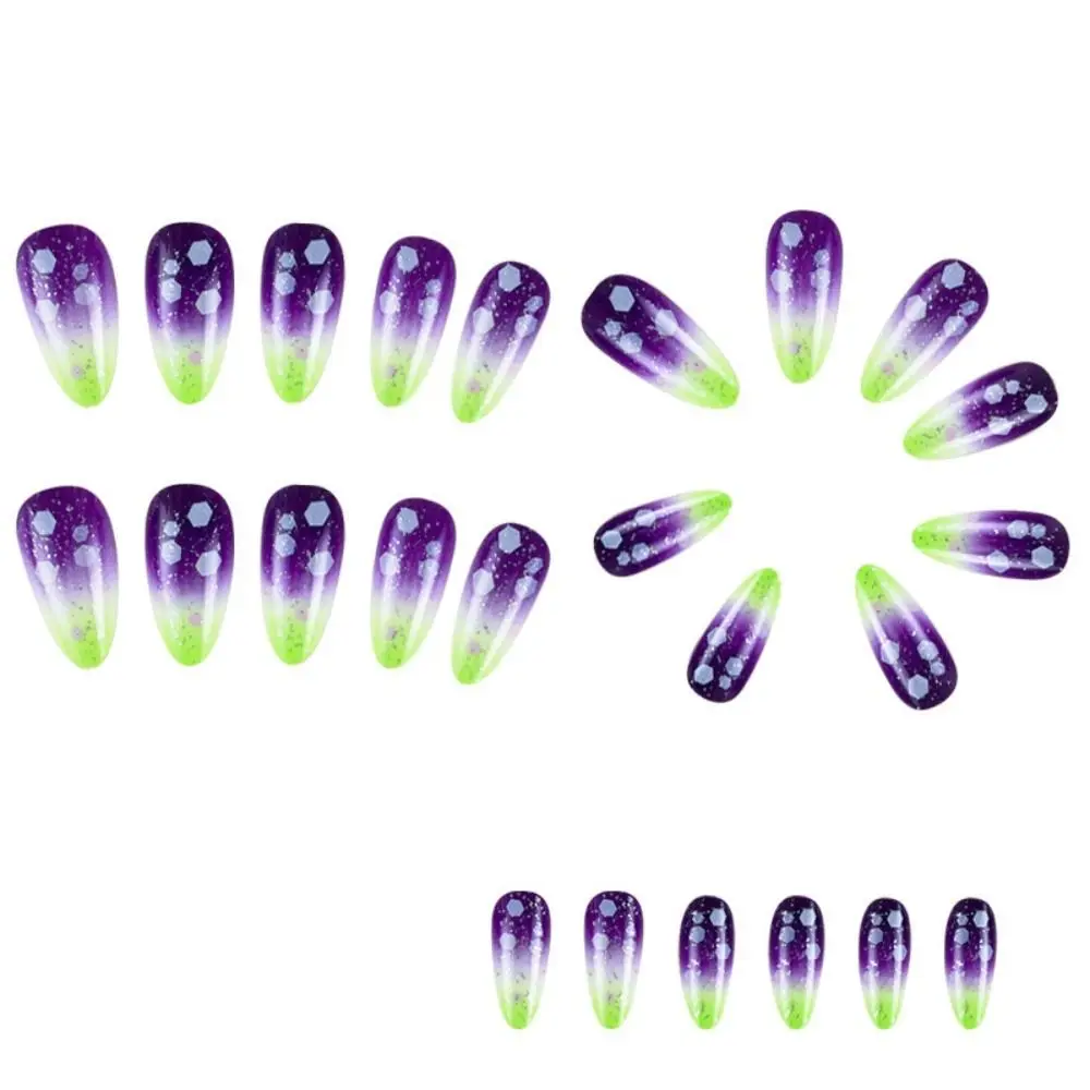 French False Nails Fashion Starry Gradient Purple Aurora Fake Nails Detachable Full Cover Nail Tips Women Girls