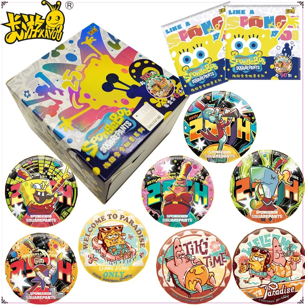 

New Genuine KAYOU SpongeBob SquarePants Anime Peripheral Tinplate Badge for Clothes Accessories Cute Kids Toys Birthday Gifts