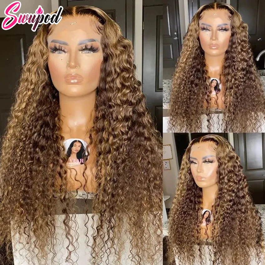 13x4 HD Lace Front Wig for Women Water Deep Wave Remy Human Hair P4/27 Piano Ombre Blonde Brown Highlight Glueless Pre Plucked