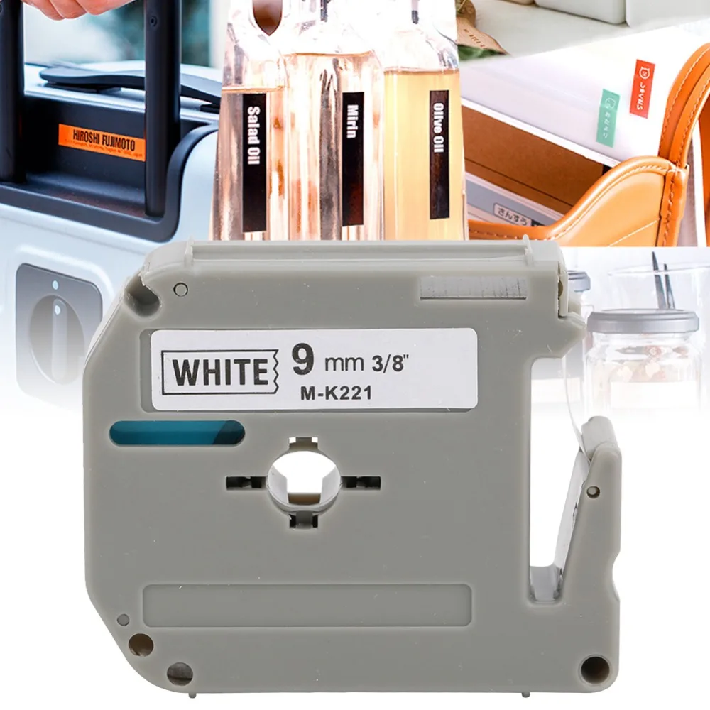 Durable M-K221 Label Tape Black on White PET Label Making 9mm × 8m 9mm Label Tape for Brother Label Printer PT-65/70/80 Office