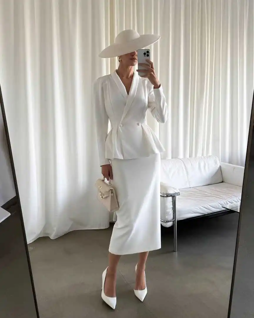 Elegant 2 Pieces Women Dress Slim Fit Tea Length Gown Shawl Lapel Customized Fashion Party Daily Dresses