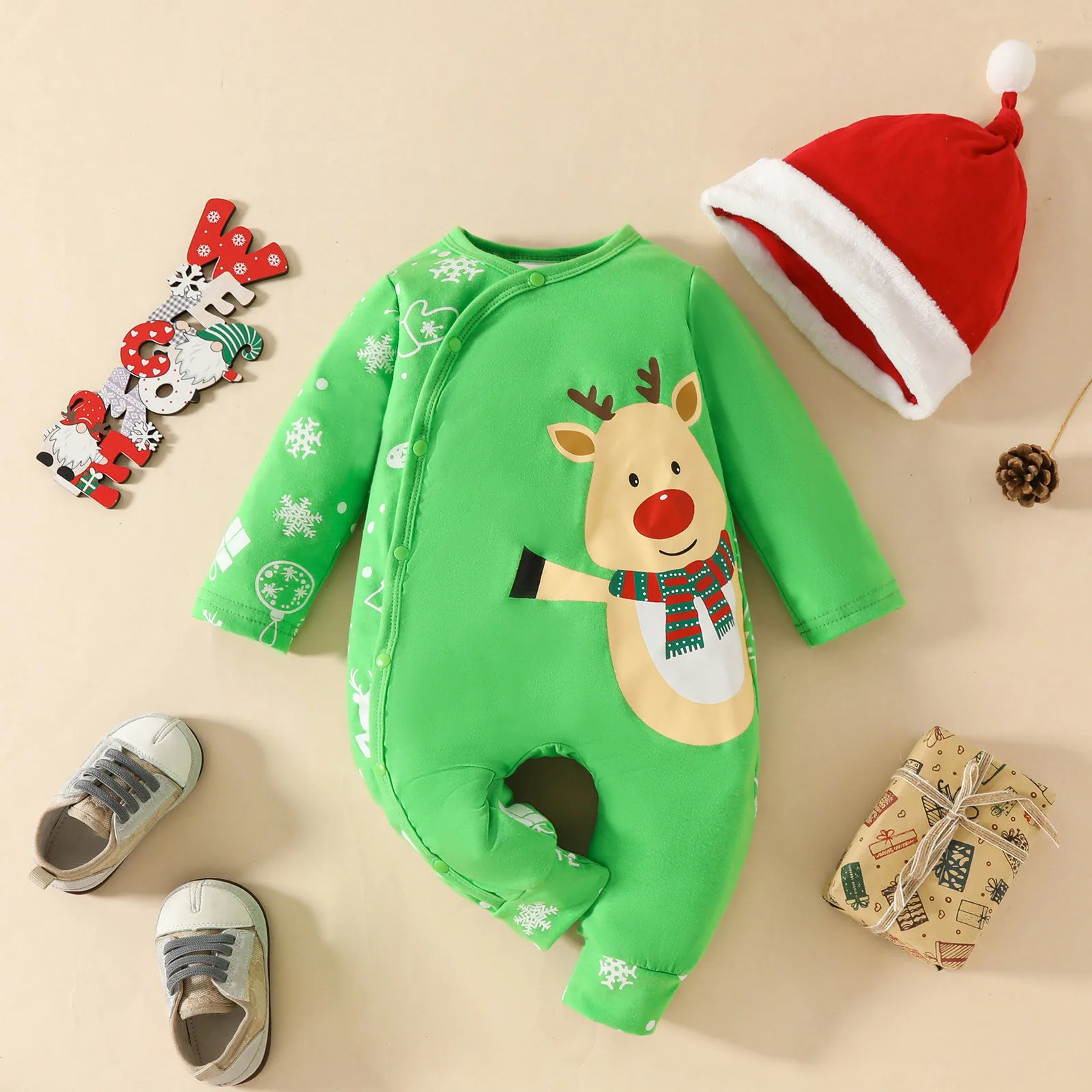 

New Year Costume Baby Xmas Jumpsuit My First Christmas Clothes For Baby Cartoon Deer Romper For Newborns Prints Clothes Gift