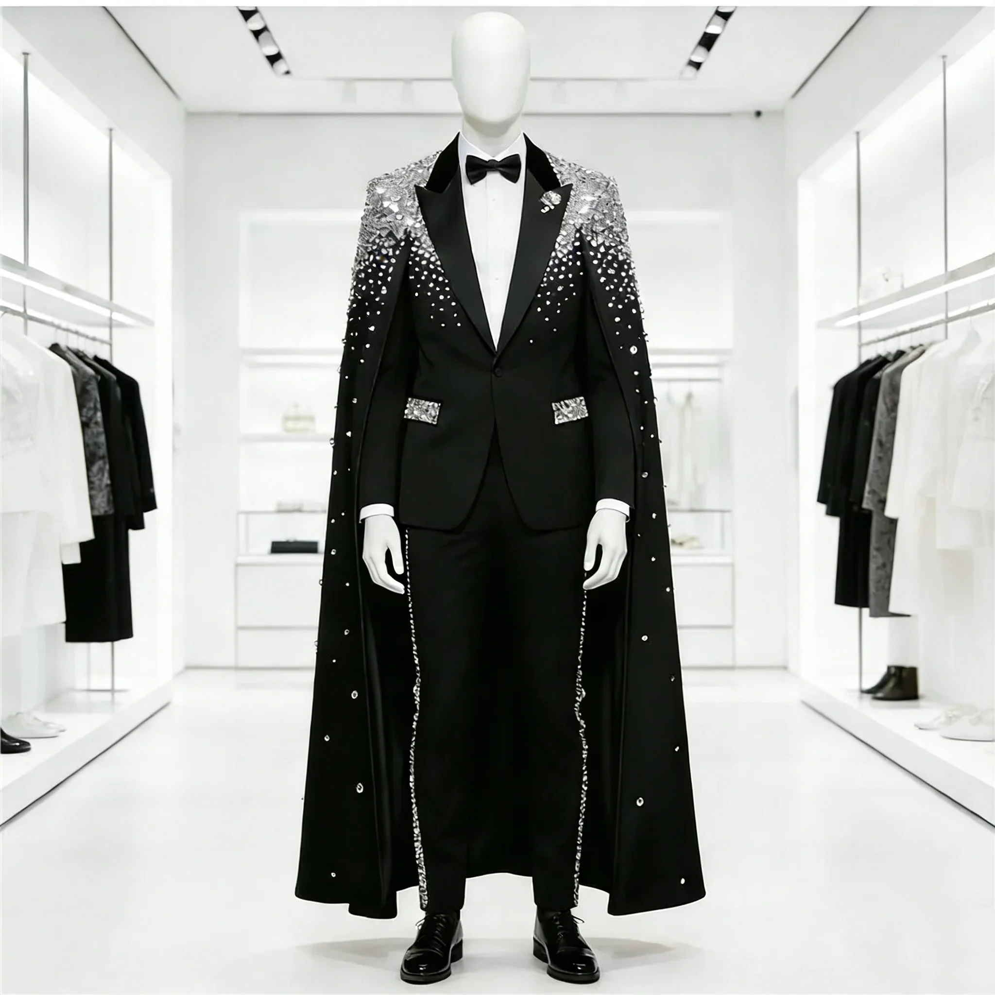 Red Carpet Show Mens Tuxedos Customized Luxury Beading Prom Party Groom Wear Birthday Photography Formal Outfits 2 Pieces