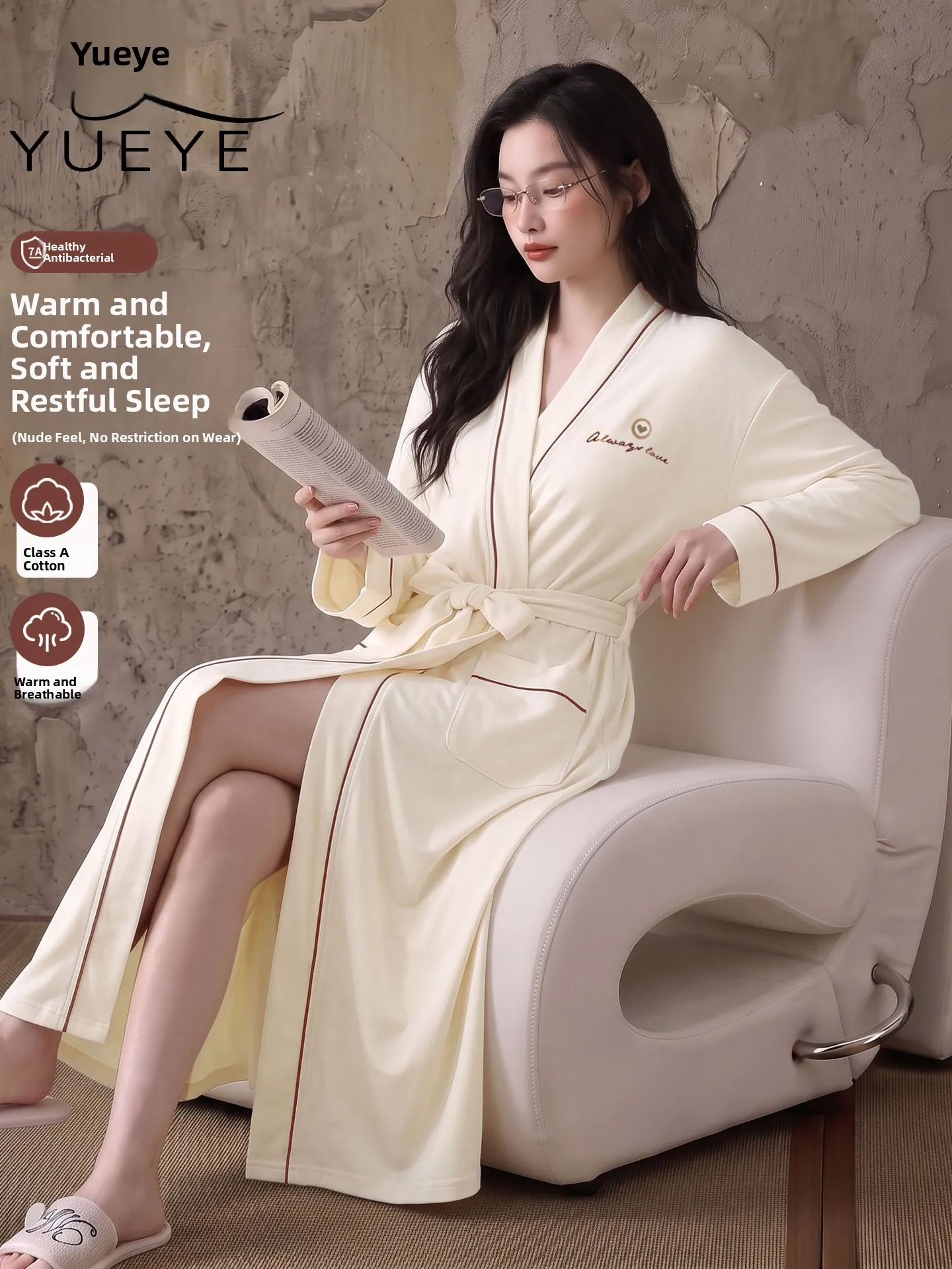 pure-cotton-sleep-robe-for-women-autumn-winter-mid-length-long-sleeve-home-wear-bathrobe-morning-robe-simple-style-youth-suit