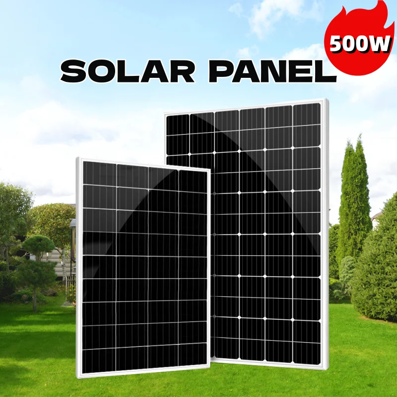 500W Solar Panel 18V Glass Aluminum Frame Single Crystal Solar Power Generation Car Battery Charger Home System Camping Charging