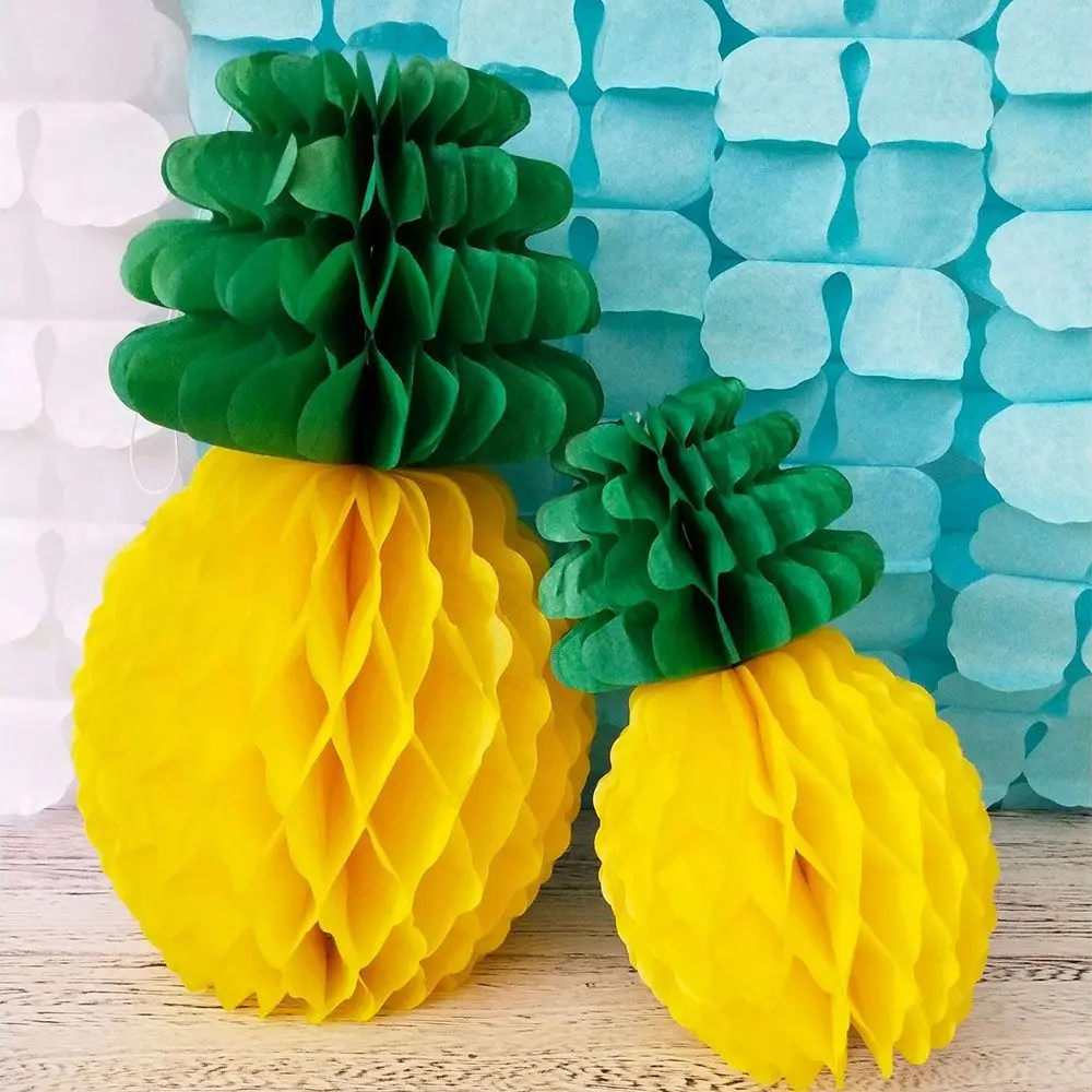 Home for Summer Party Christmas Birthday Decorations Yellow Paper Hawaiian Style Pineapple Honeycomb Garland Ball Lantern