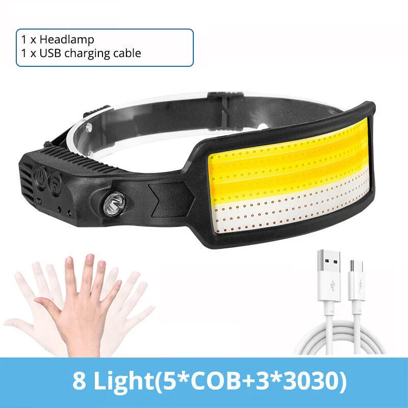 Motion Sensor Headlamp COB LED Head Lamp with Built-in Battery Flashlight USB Rechargeable Head Lamp Portable Head Light
