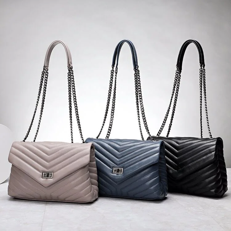 

Faionable Full Lamb Leather Women's Bag Vintage Genuine Leather Single oulder Crossbody Chain Bag Ele Sle Handbag