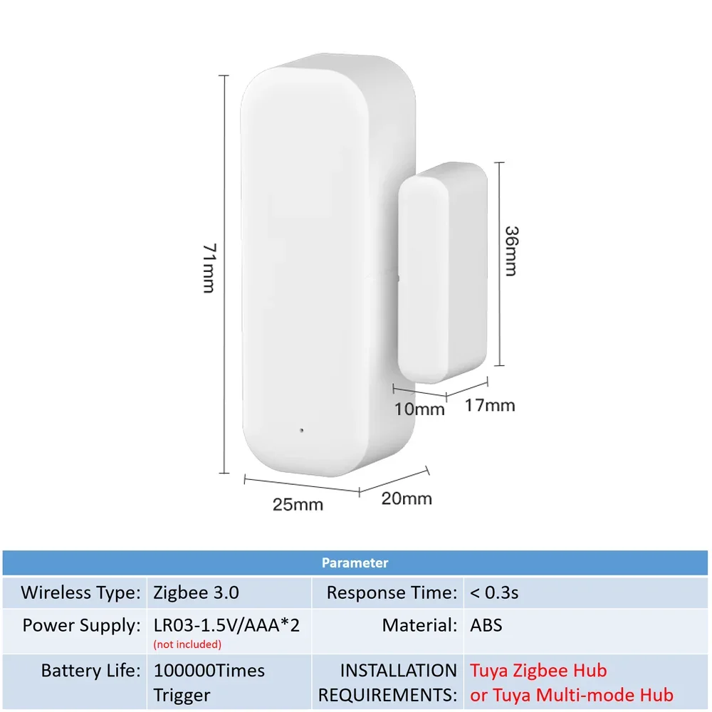 Zitech Zigbee 3.0 Door Sensor Window Sensor Contact Sensor For Smart Home Smart Life APP Remote Control Compatible with Alexa