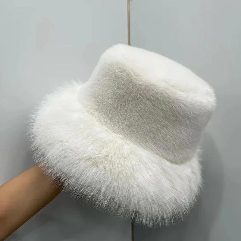 Winter fur hat Women thickened warm bucket hat pink panama 2023Comfortable and soft ear protection plush basin cap fisherman hat