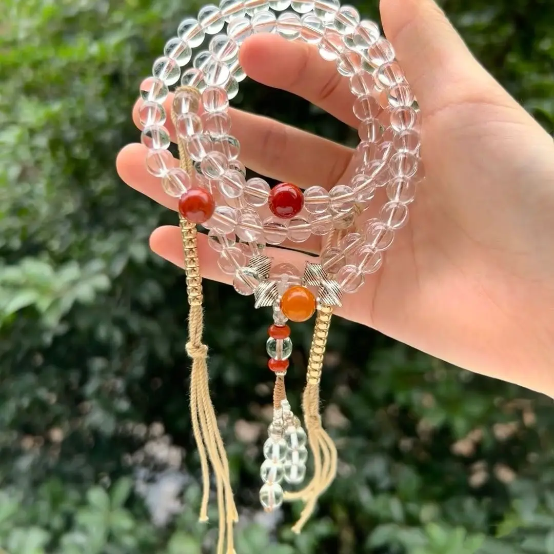 

108, натуральные белые хрустальные бусины Будды, ручные мужские и женские браслеты, ожерелья, цепочки-мессенджеры и украшения для друзей