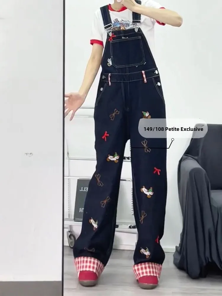 

Джинсовый комбинезон с вышивкой, женский осенне-зимний утягивающий комбинезон с широкими штанинами, маленькая звезда, такса, собака, колбаса, собака