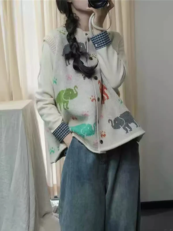 الخريف الشتاء عارضة فضفاض المرأة محبوك سترة الكرتون طباعة Faionable تنوعا مادة النايلون تخفيف سترة مناسبة #2