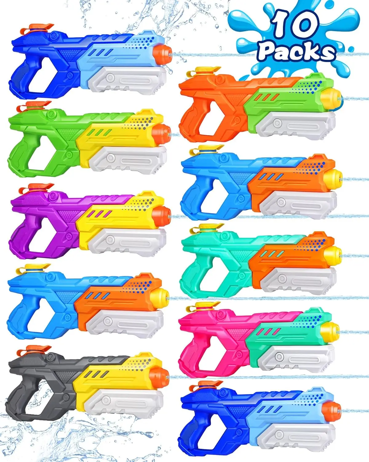

Водный пистолет 600 мл, 10 штук в упаковке: дальнобойный, с мощным насосом, для детей и взрослых, для летних игр на улице