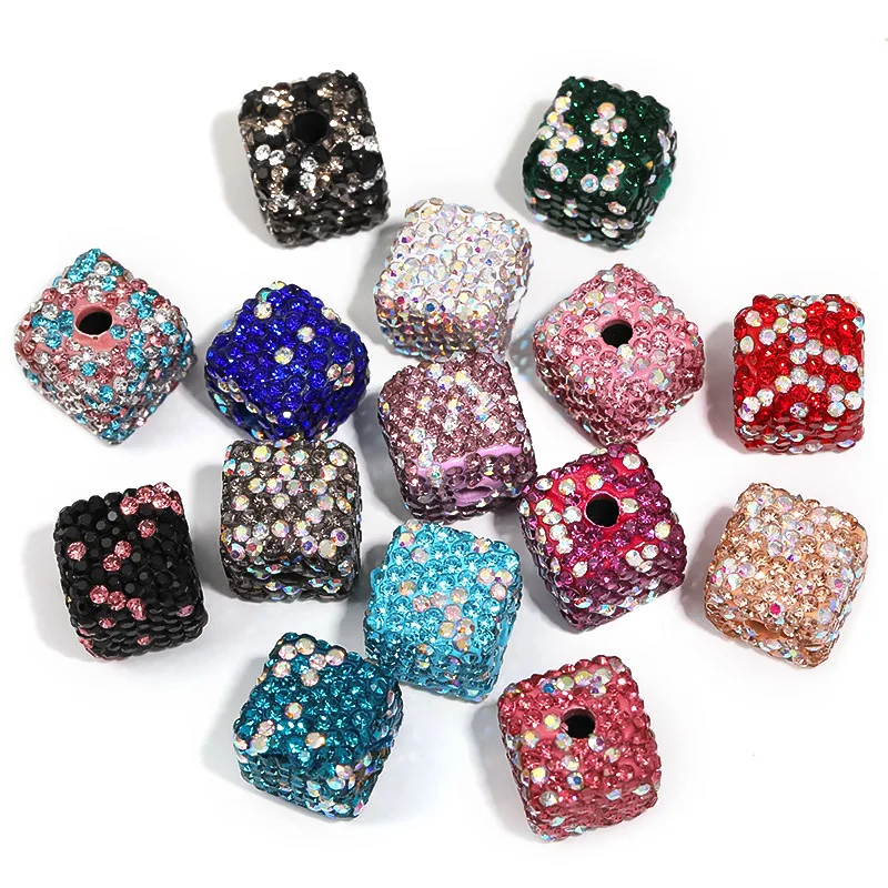 

Newest 20pcs 15mm Crystal Rhinestone Bling Jewelry Cube Square Beads Acryilc Ornament Accessory Material Necklace Pen Decor