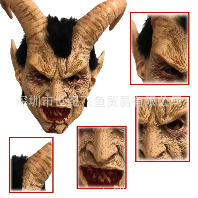 Fallen Angel Satan Demon Sphinx Lucifer Mask Horror Devil Goat Cow Horn Headgear Halloween Decoration