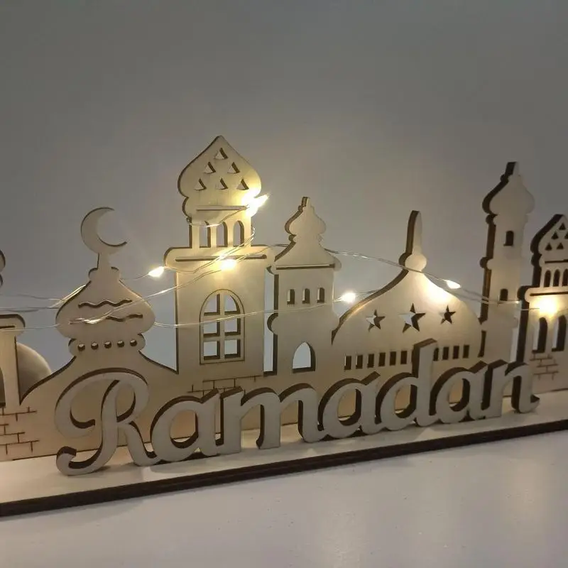 Ramadan Decoration 2024 LED Light Wooden Table Ornaments Islamic Muslim Festival Supplies Eid Mubarak Home Party Room Decor