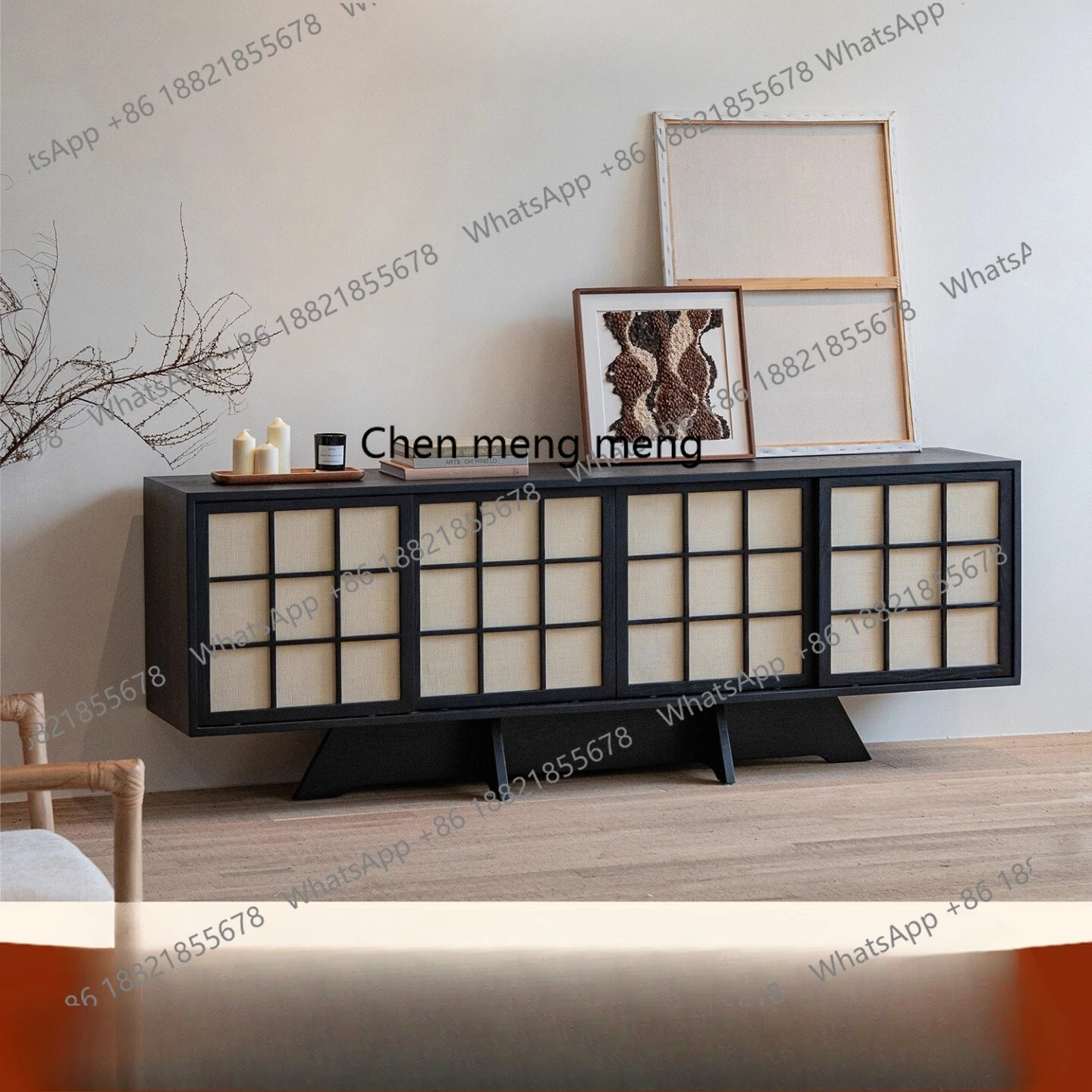 

| Wabi Sanfeng Solid Wood TV Cabinet Household Dining Side Cabinet Sliding Door Cabinet