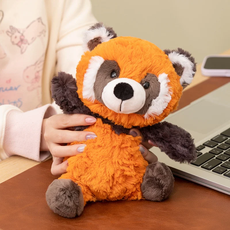 Peluche de Mapache Sentado de 25 CM, Adorable Juguete de Peluche Suave, Muñeco de Animal de Dibujos Animados, Almohada de Panda Rojo Esponjoso, Animales del Bosque