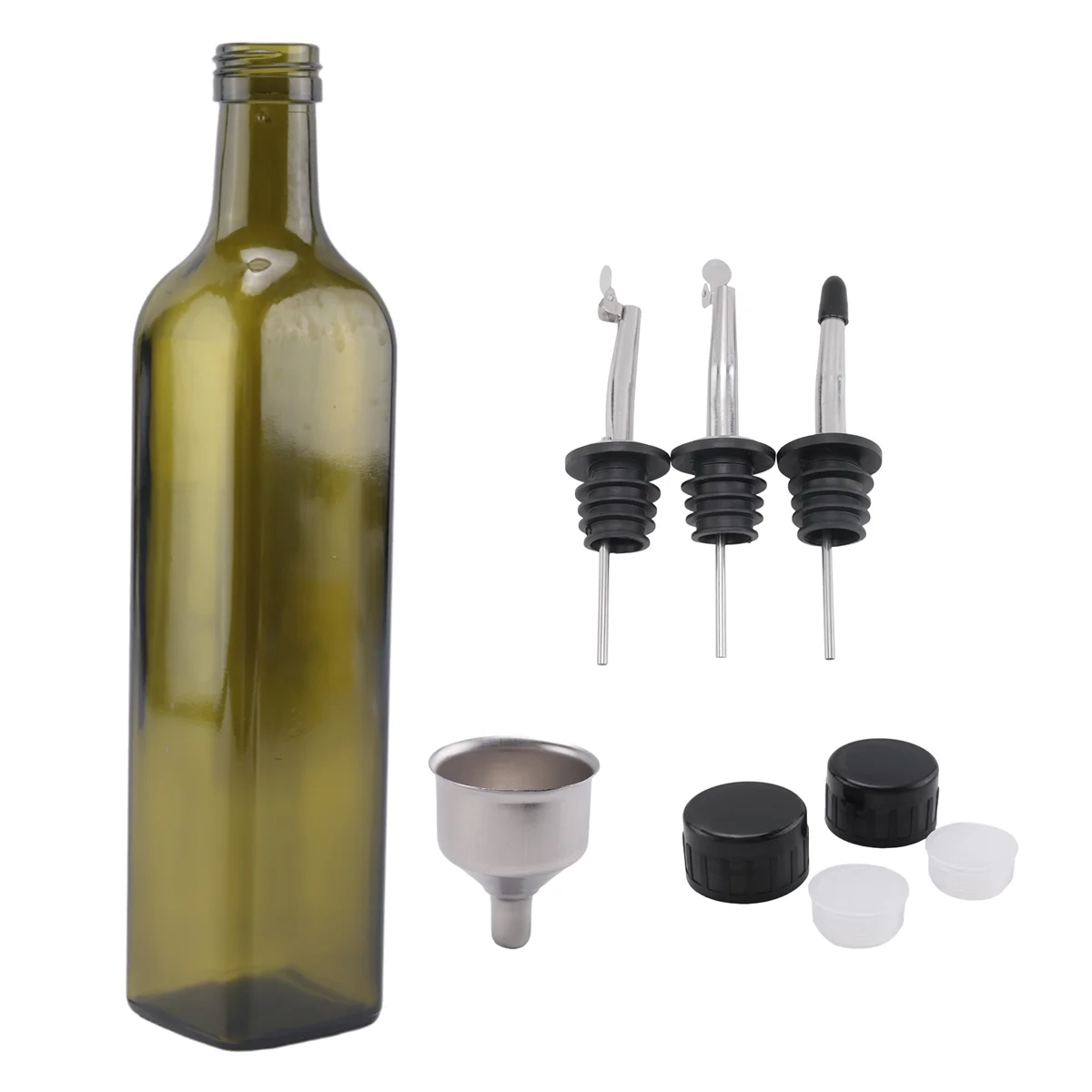 Glass Olive Oil Bottle-500 Ml Green Oil and Vinegar Bottle with Pourer and Funnel-Olive Oil Carafe