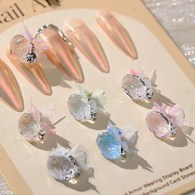 Ice Transparent Glitter Nail Rhinestones Pile Drill Handmade Colorful Pink Rose Charms Nails Accessories Manicure