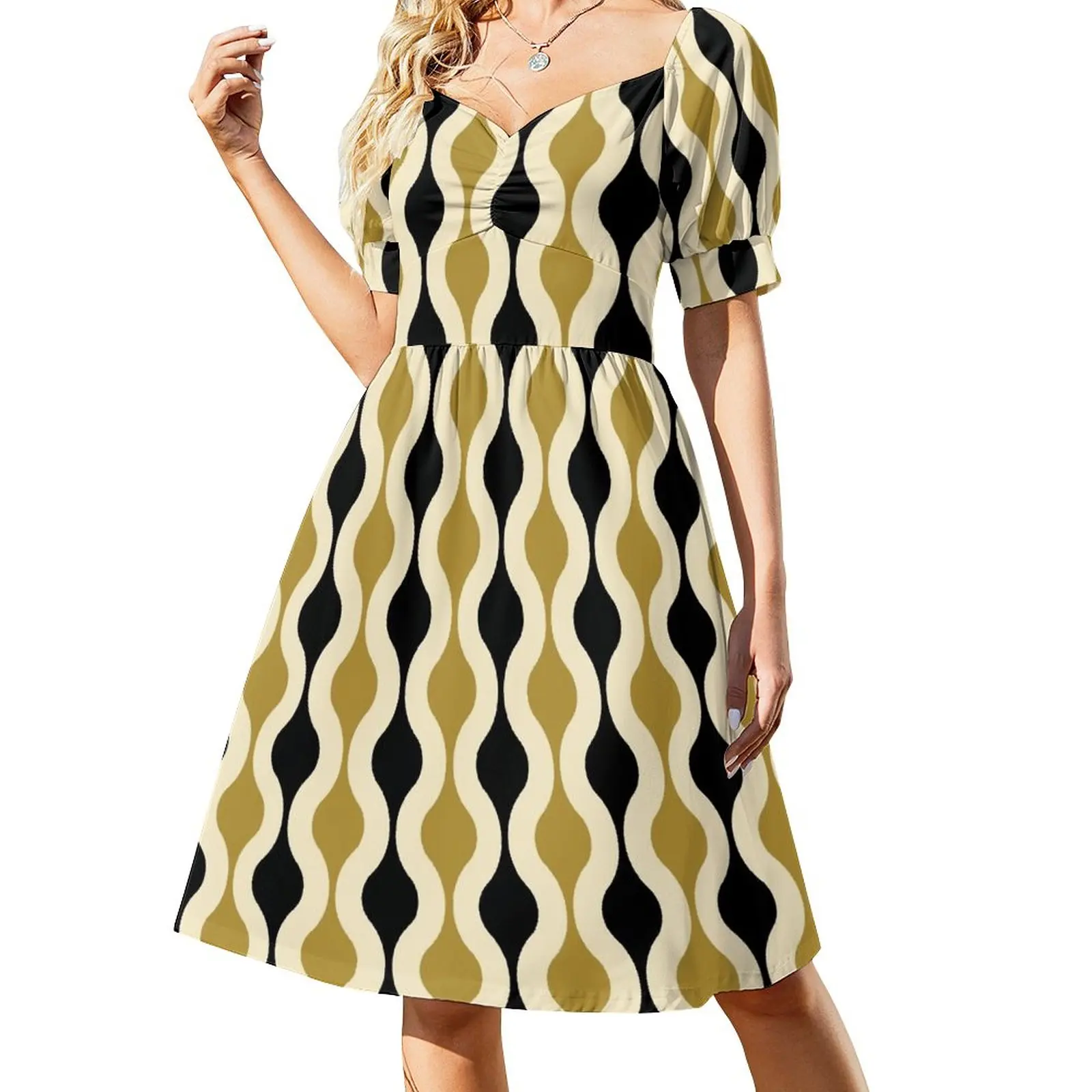 

Groovy 70's pattern black and gold Dress dresses for women 2023 womans clothing