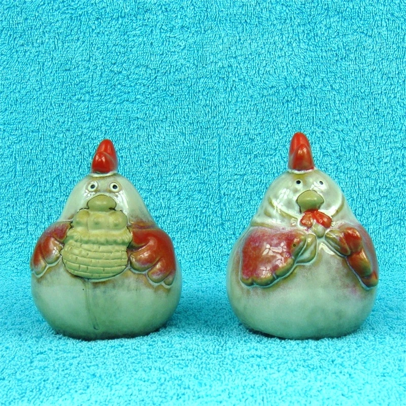 Rural Porcelain Chick Couple Figurine Fambe Glazed Ceramics Rooster Miniature Hen Ornament Home Embellishment Decor Gift Craft