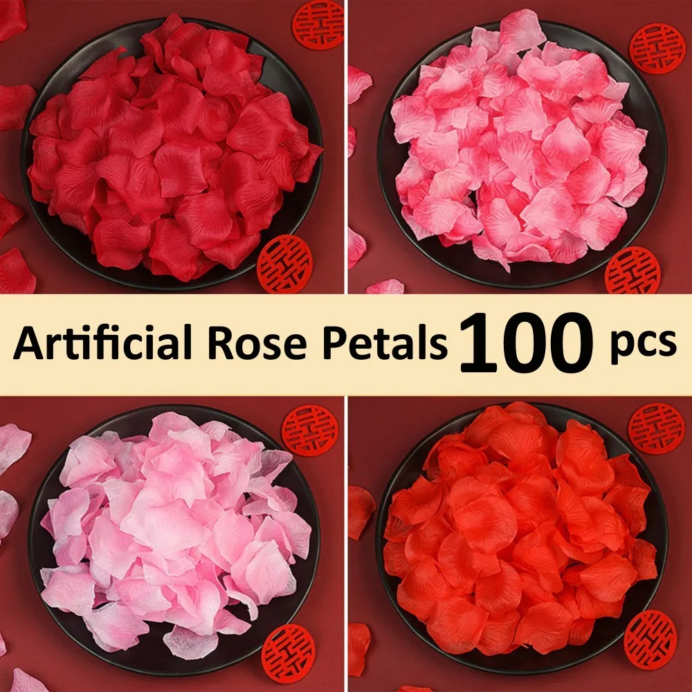 100pcs Artificial Fake Rose Petals Red Colorful Simulation Silk Roses Petal For Valentines Day Wedding Party Romantic Decoration