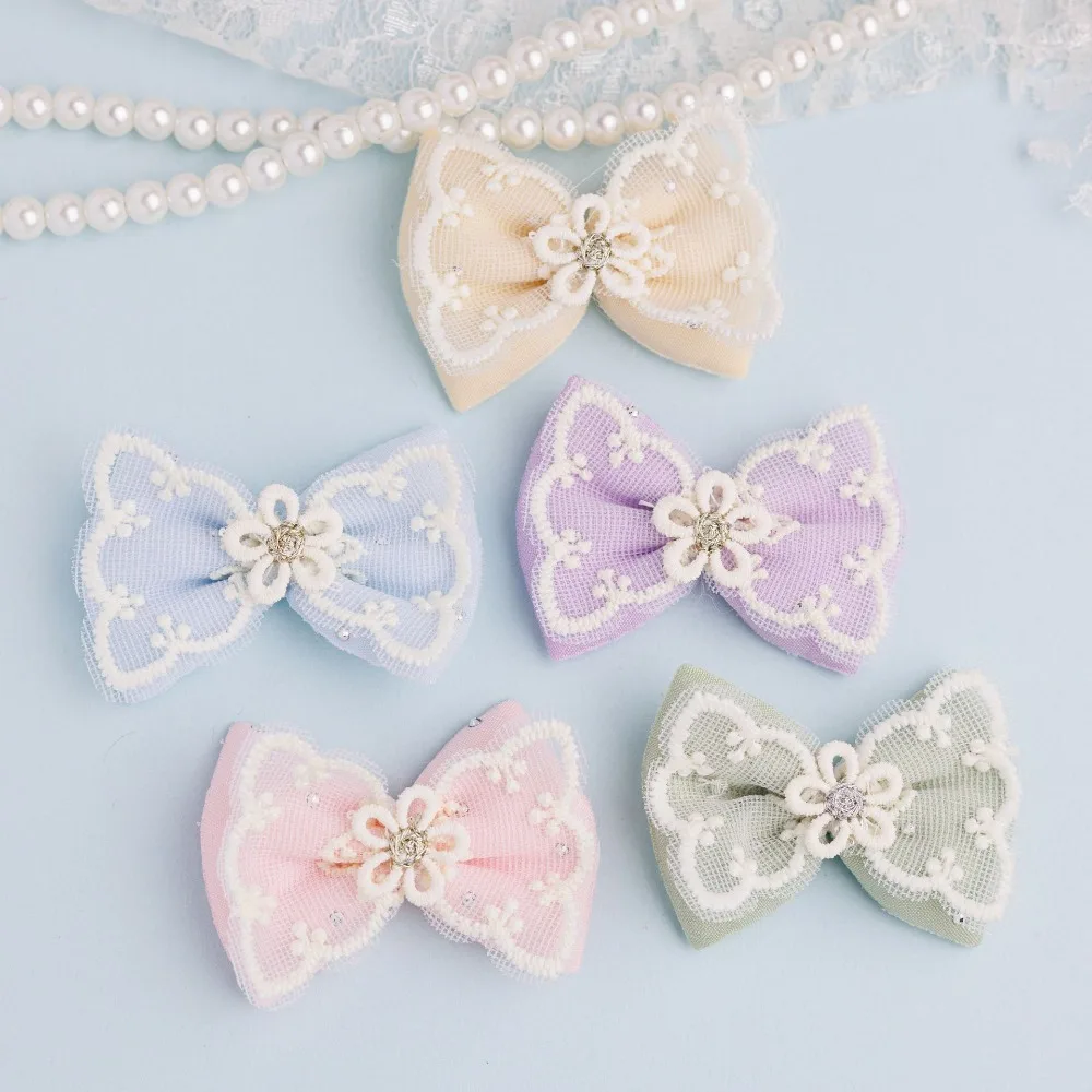 10Pcs 5*3.5cm/1.97*1.38inch Lace Mesh Cloth Bowknot Applique for DIY Headwear Clothes Hat Patch Leggings Leg Socks Sewing Decor view 2