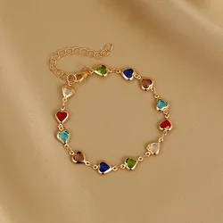 Korean Colorful Heart Bracelet For Women Exquisite Crystal Zircon Metal Chain Bracelets Bangles Girl Party Wedding Jewelry Gifts