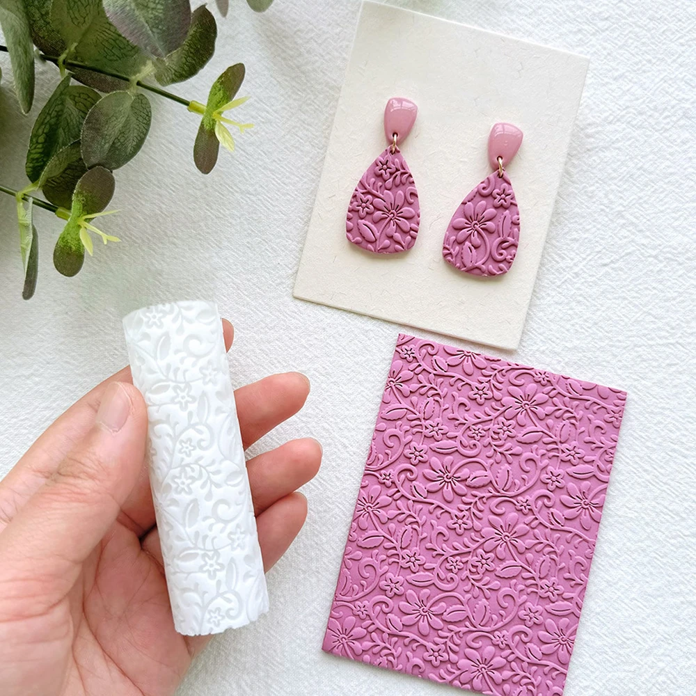 [Floral Texture Roller Mold] Durable Floral Polymer Clay Seamless Texture Roller Mold | Plastic Tool for Jewelry Earring Making