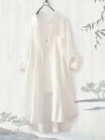 Blusas de talla grande para mujer, ropa Midi holgada y transpirable, camisas informales coreanas, blusas de manga larga lisas simples para mujer