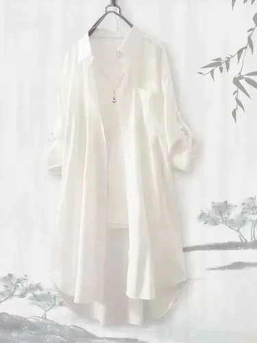 Imagen 1 del producto Blusas de talla grande para mujer, ropa Midi holgada y transpirable, camisas informales coreanas, blusas de manga larga lisas simples para mujer