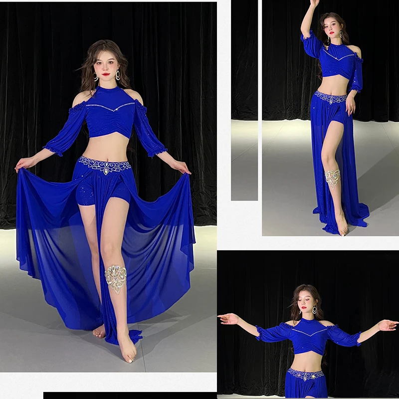 Belly Dance Costume Sexy Suit 2 Pcs Set Top and Skirt For Adult Women Stage Performance Worksuit Practice Training Clothes