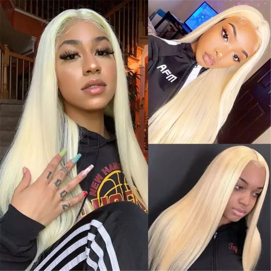 Blonde 13x6 HD Lace Frontal Wig 22 40 inch 13x4 Glueless Blonde 613 Straight  Bleached Brazilian 150 Density Human Hair Wig