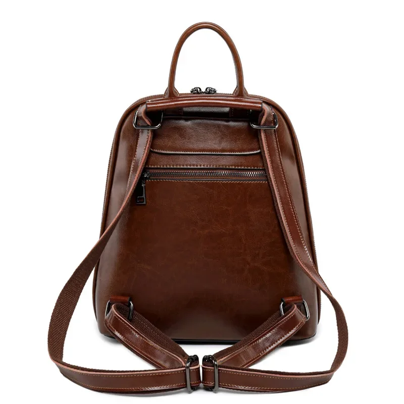 Oil Wax Genuine Leather Women Backpack Cross Body Shoulder Bags Cowhide School Daypack Fashion Retro Female Rucksack Knapsack