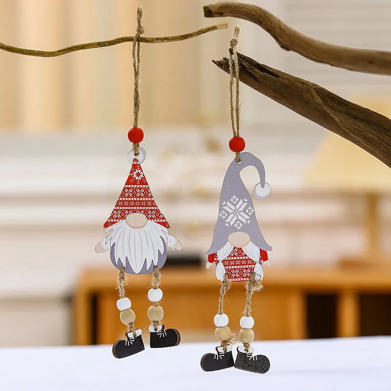 New decorations wooden legged small pendant Christmas tree faceless old man wooden pendant Decoration