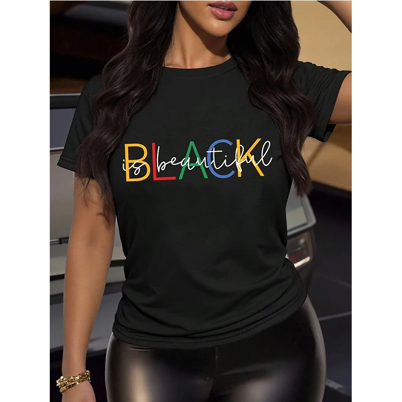 

Женская красочная футболка с круглым вырезом и короткими рукавами с буквенным принтом, весна-лето, готические черные футболки, топы, повседневная женская одежда с графикой