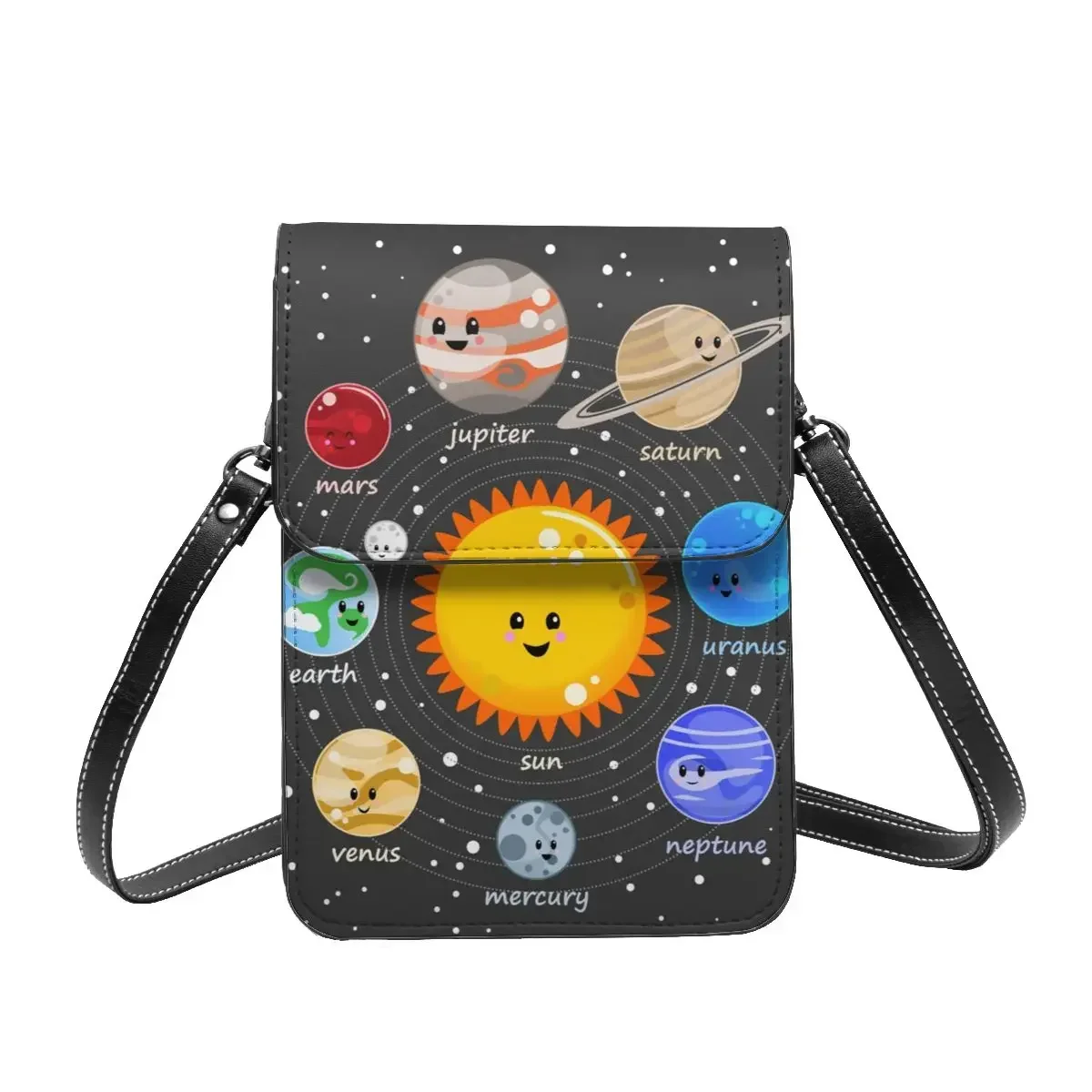 Solar System Happy Shoulder Bag Astronaut Space Aesthetic Leather Outdoor Mobile Phone Bag Student Gifts Bags