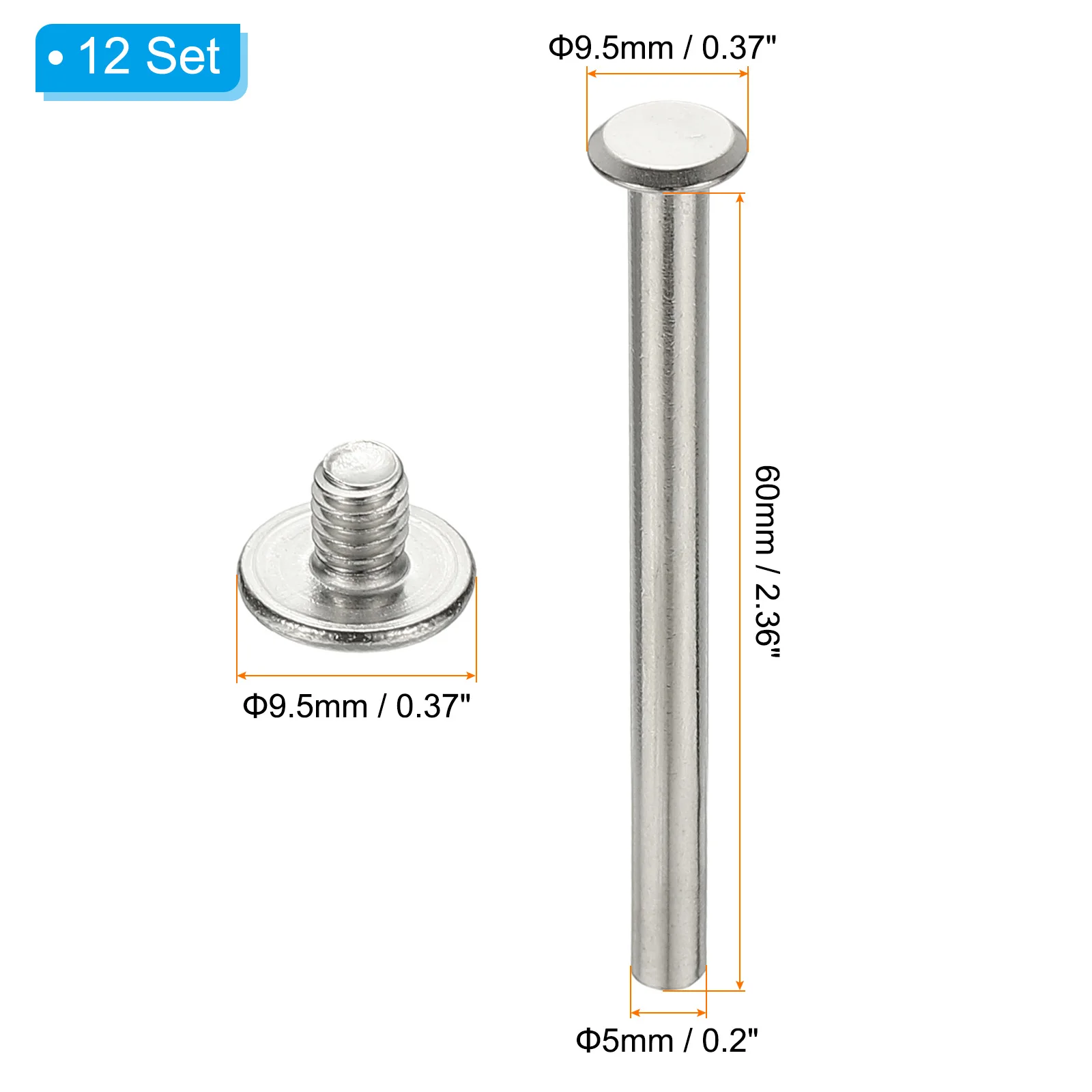 12Sets Chicago Screws 304 Stainless Steel Phillips Binding Post Screw Rivets Silver for DIY Projects Belt Handbag Shoes Fastener