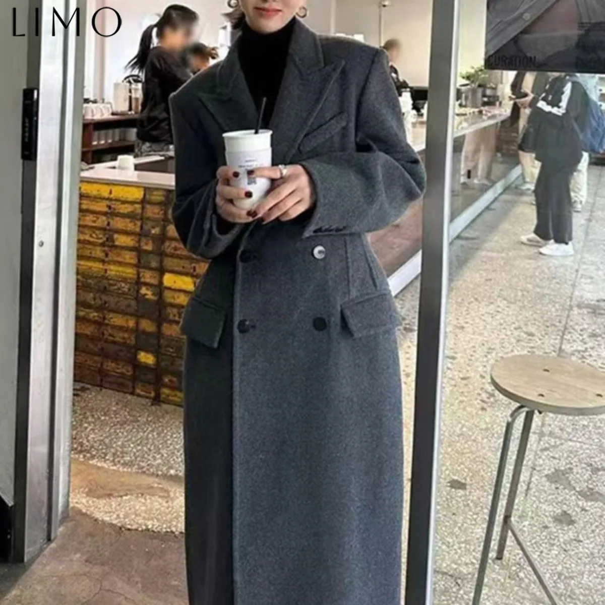 

LIMO 2025 тонкое двубортное шерстяное пальто, винтажное пригородное пальто для офиса, осень-зима, шикарное верхнее пальто для путешествий